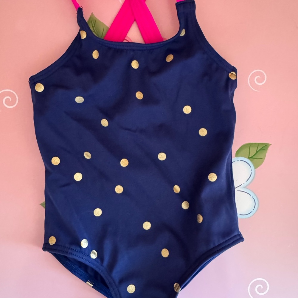 Boden Navy Blue Swimsuit with Gold Polka Dots